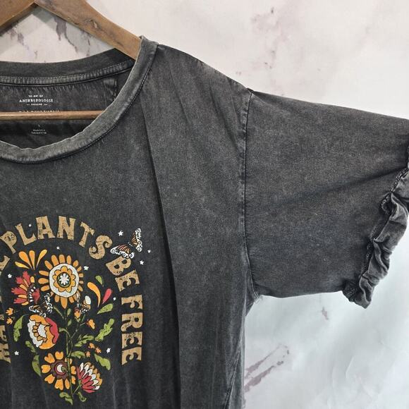 Anthropologie T Shirt Womens Small Gray Burn Out May All Plants Be Free Cuffed - Picture 8 of 9